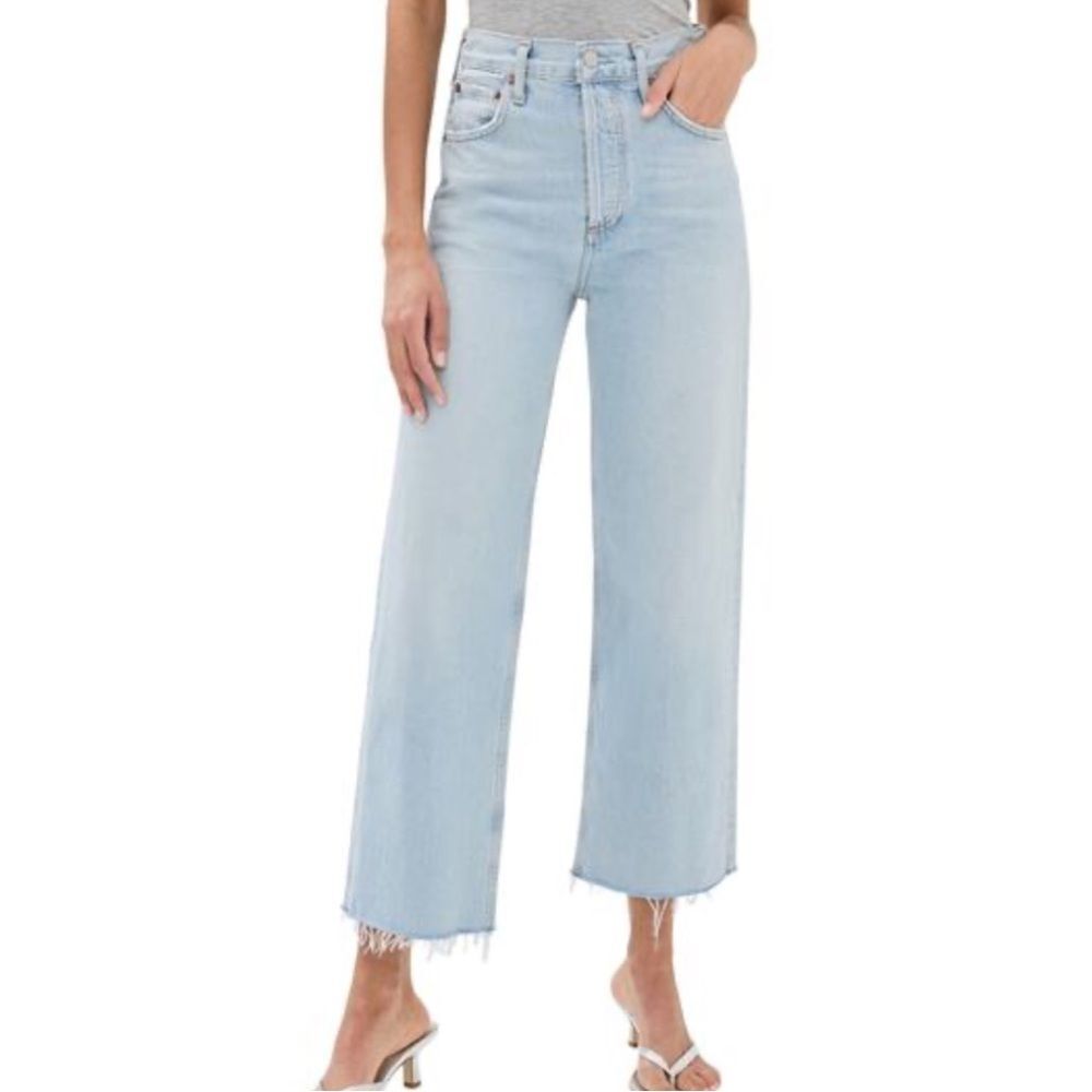 Agolde Ren High Rise Wide Leg Raw Hem Jeans in Smash- NWT Size 32